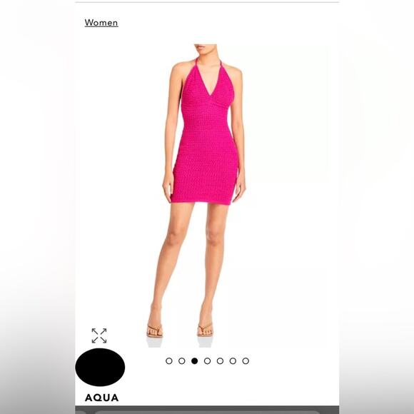 AQUA Pink Crochet Halter Top Mini Dress sz L (NWT) - Picture 11 of 13